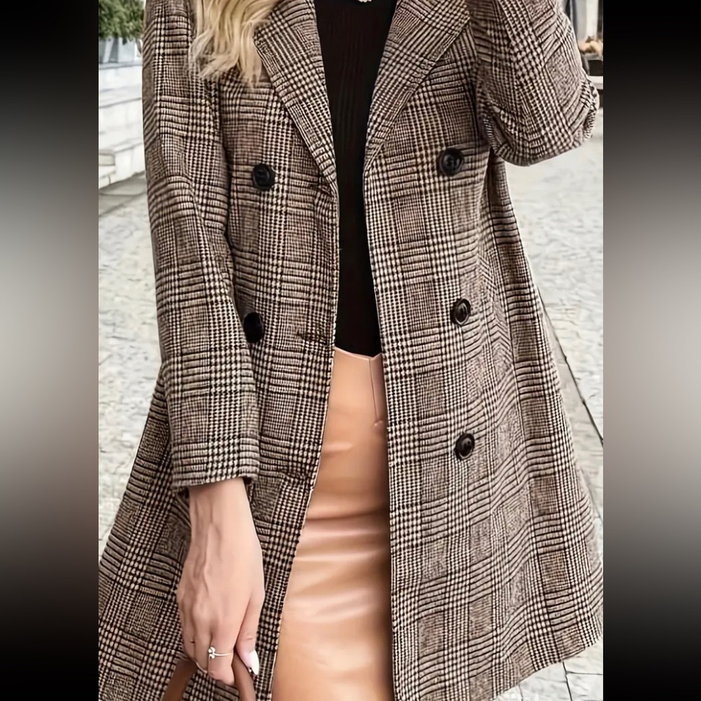 Cozy Plaid Button Up Pea Coat Jacket - Picture 4 of 5